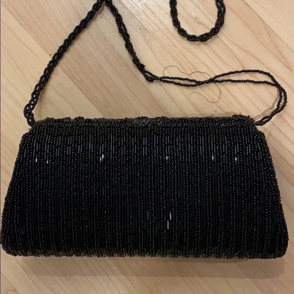 Vintage Beaded Black little Handbag
